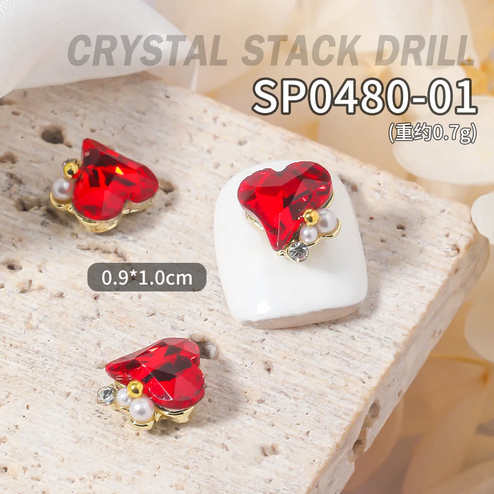 

10 pieces per pack Nail Metal Ornaments Crystal Pile Drill Peach Heart Set diamond Pearl Charm Nail ornaments