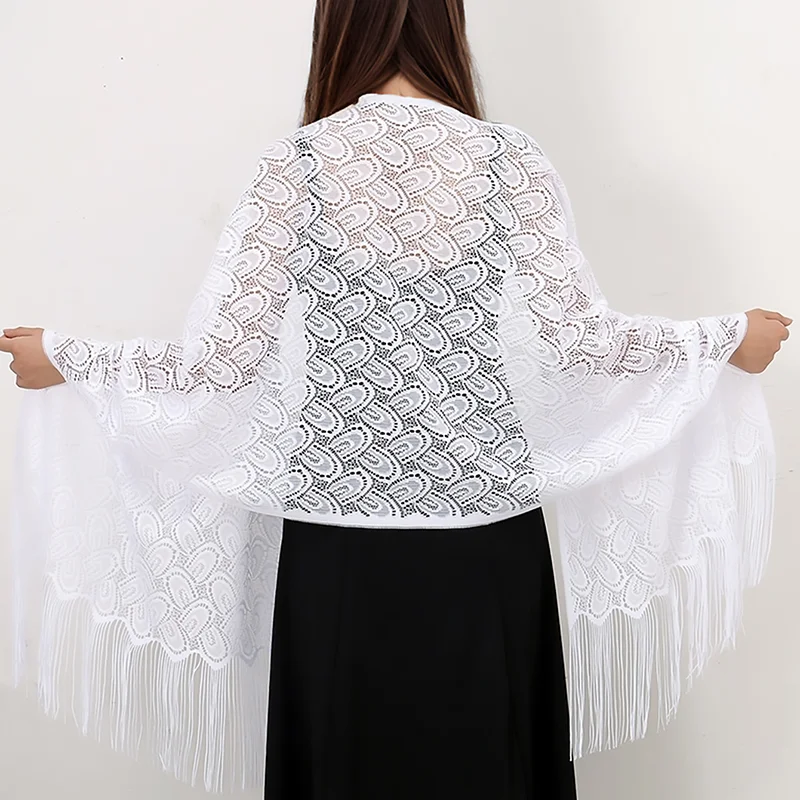 Модные ажурные шали полиэстер кисточка Лидер продаж длинный шарф с Кленовым