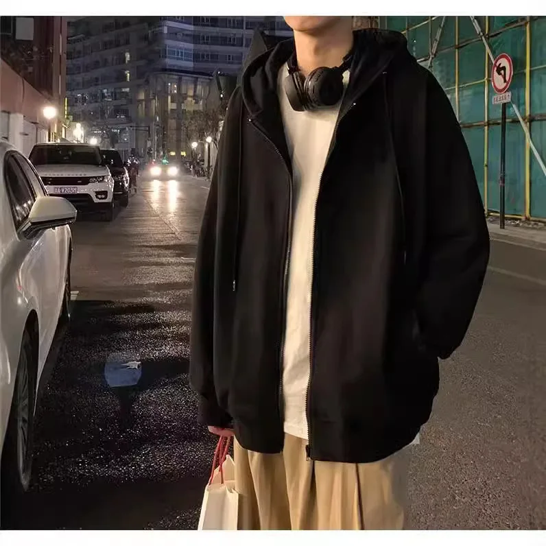 Толстовка мужская с капюшоном брендовый свободный однотонный кардиган на молнии