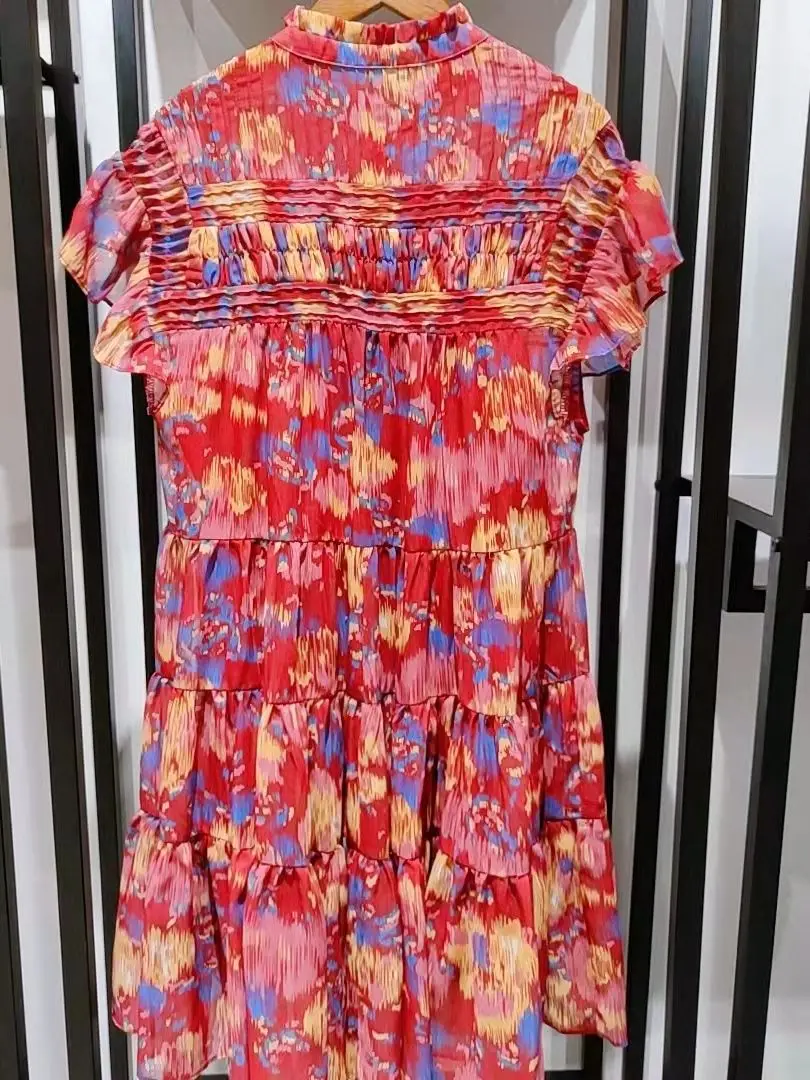 Женское мини-платье с оборками плиссированное разноцветное платье коротким