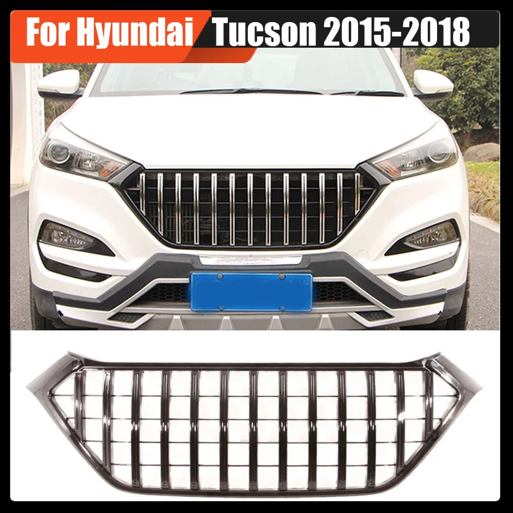 

Auto Racing Grille Grill Front Mask Cover Grills ABS Gloss Black Silver Bumper Grille Car Styling For Hyundai Tucson 2015-2018