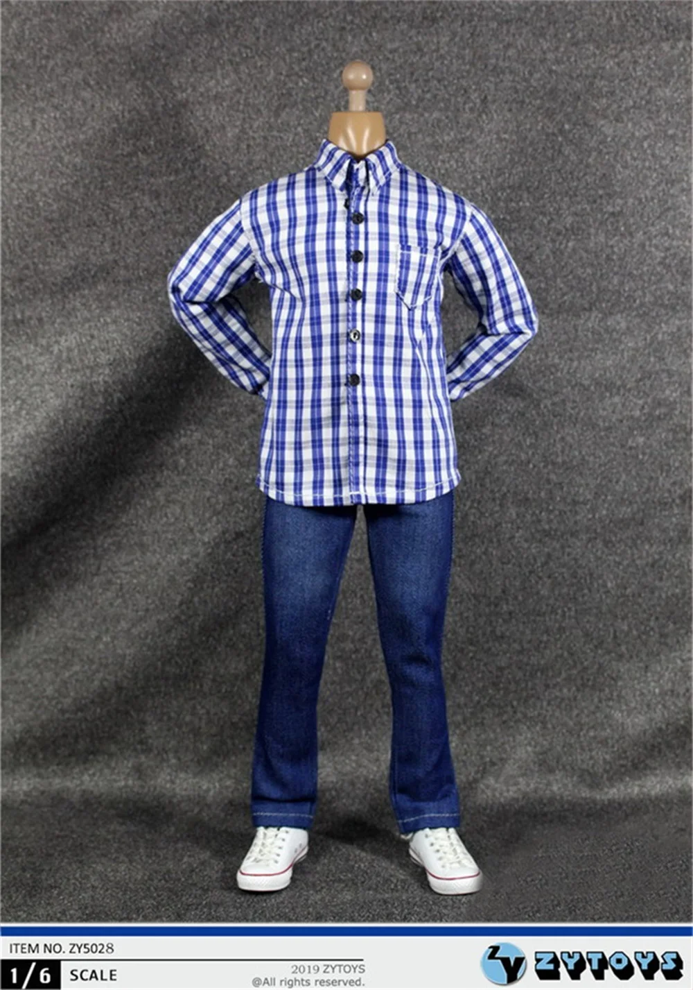 

ZYTOYS ZY5028 1/6th Blue White Checkered Shirt Tops Jeans Pant Model For 12inch Male Soldier Doll Set Accessories