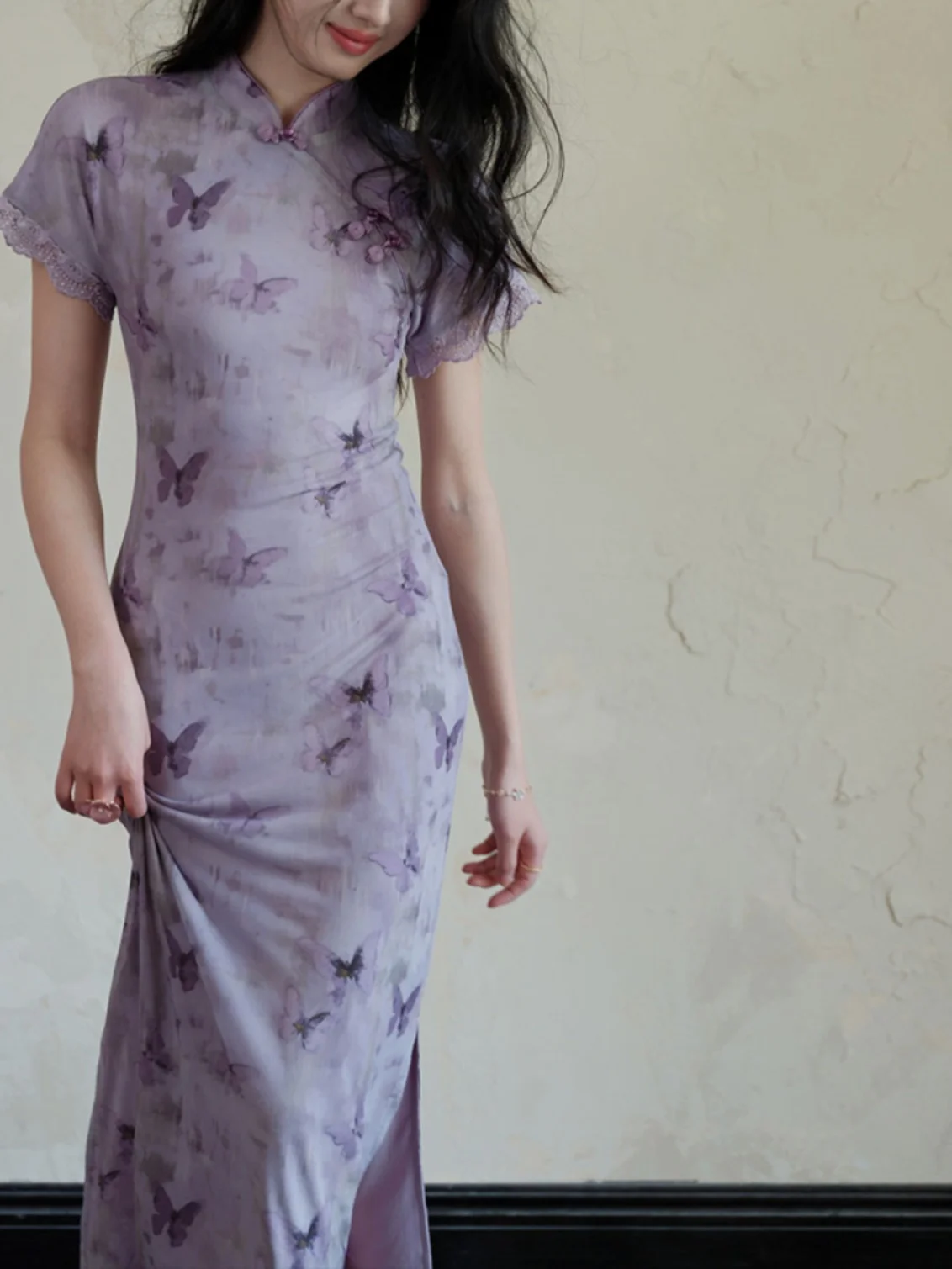 Новое китайское фиолетовое платье Sle женское летнее Элегантное приталенное