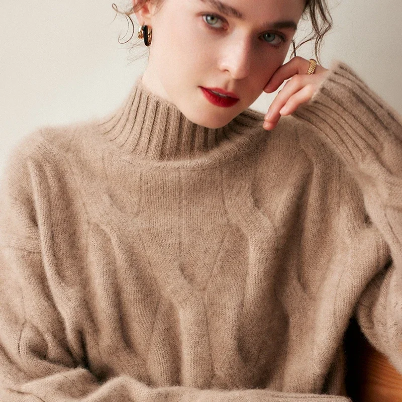 Женский кашемировый вязаный пуловер однотонный свободный свитер с длинным
