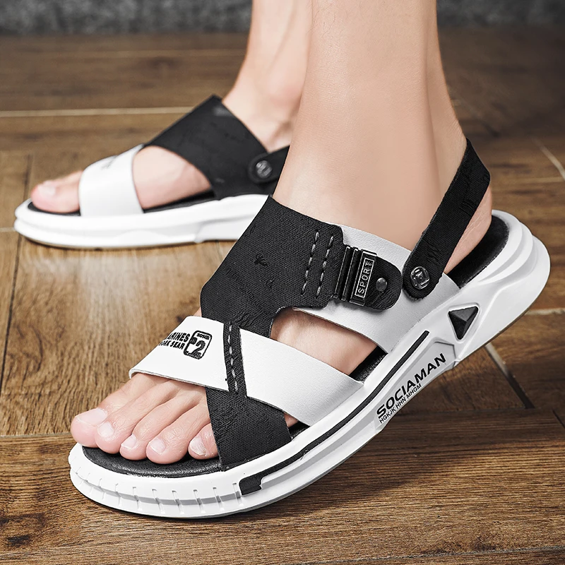 

Men Leather New Summer Beach Sandals Brand Designer Soft Casual Driving Trending Outside Slippers Outdoor Hiking Sandals