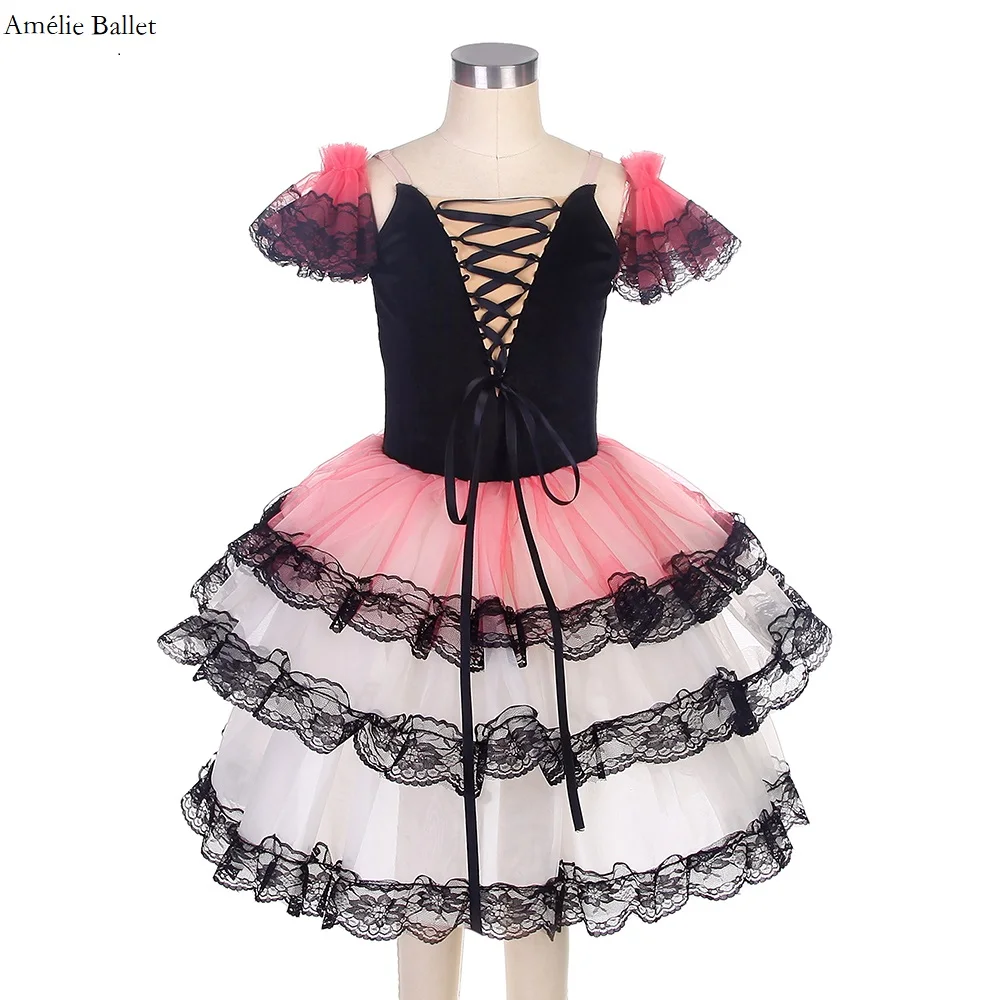 

21014 Black Velvet Spanish Dress for Adult Girls Long Romantic Ballet Dance Tutus Puffy Tutu Costumes Ballerina Performance Wear