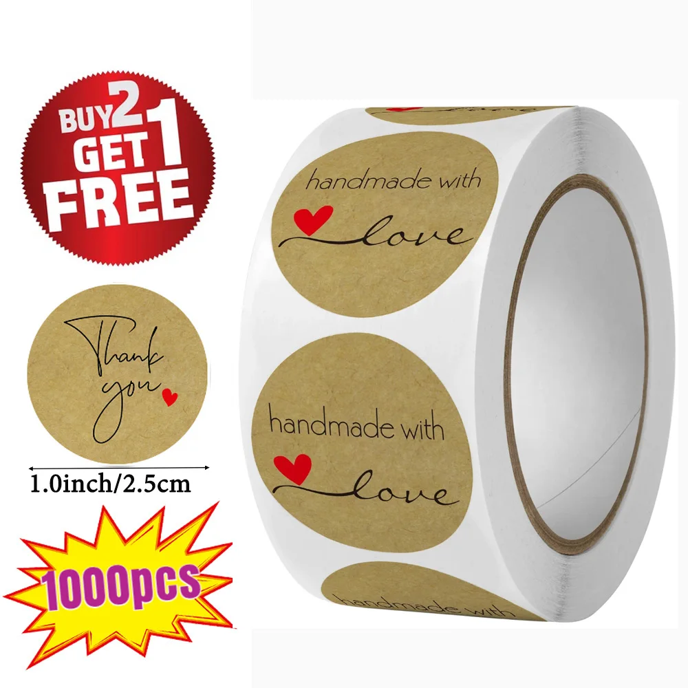

100-1000pcs Handmade with love Stickers Gracias Thank You Heart Sticker for Wedding Gift Envelope Seal Baking Merci Pegatinas