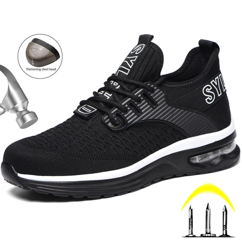 

New work shoesmen'slightweight flyingweaving labor insurance shoes breathablesteel toe safety shoesanti-smashingandanti-puncture
