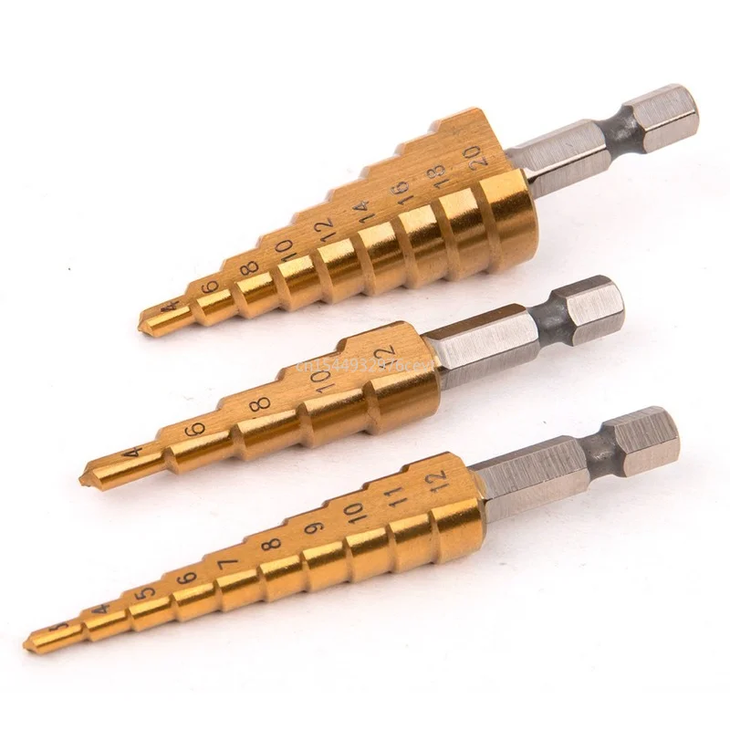 

Сверло ступенчатое из быстрорежущей стали 4241 с титановым покрытием, 3-12 мм, 4-20 мм, 4-12 мм