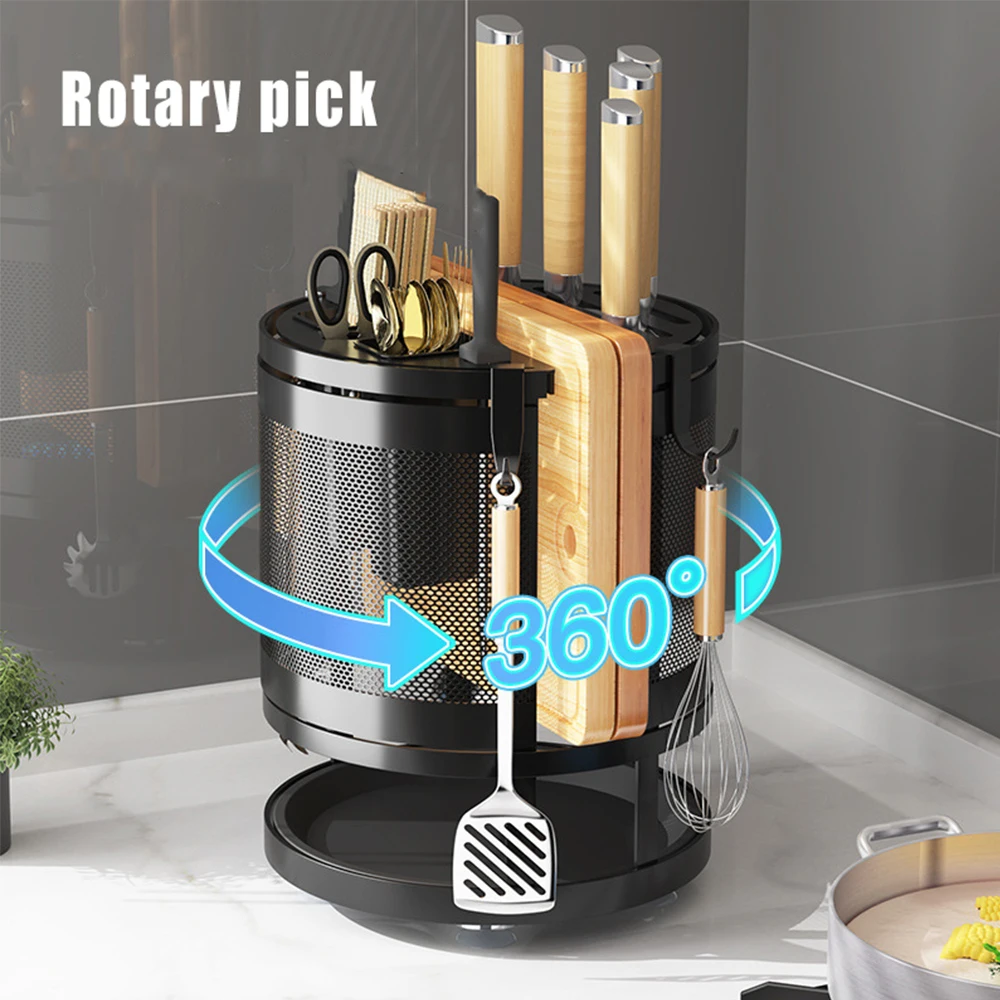 

Kitchen Tableware Storage Rack Rotatable Kitchen Accessories Knife Rack Cutting Board Integrated Countertop Knife Rack