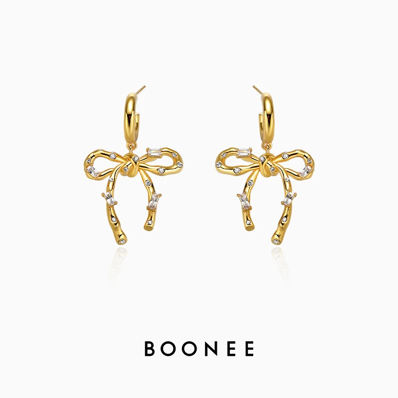 

Original design Bray knot series Vintage exquisite diamond studded Bow Earrings personalized earrings earrings earrings