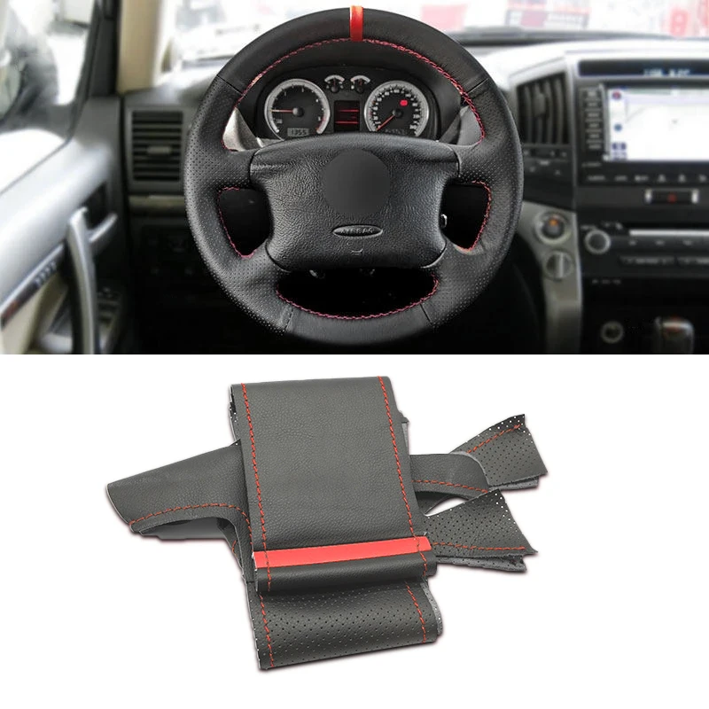 4 Mk4 1998 - 2004 For Passat B5 1998 - 2005 Hand Stitched Car Steering Wheel Cover Leather Trim Black With Red Strip