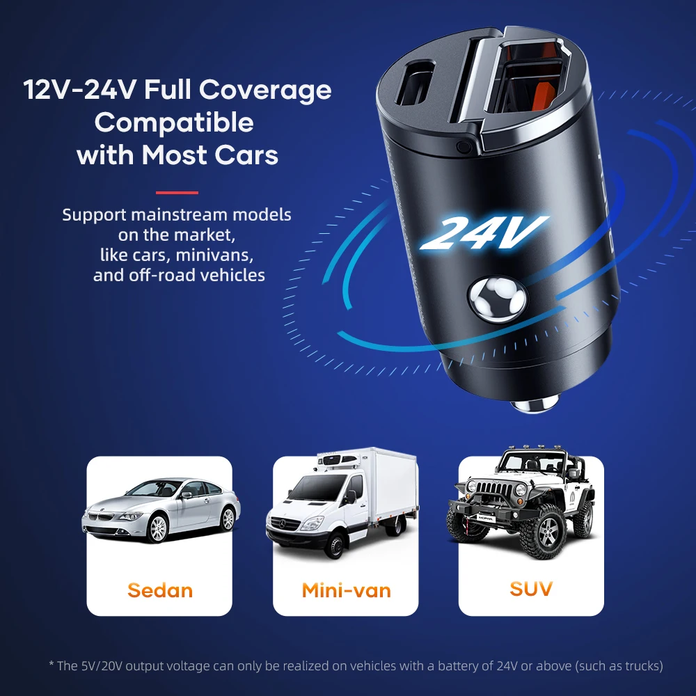 ROCK 30W USB Type C Car Charger For iPhone 14 Pro Max QC3.0 PD3.0 Mini Metal Dual USB Fast Charging Adapter For Xiaomi Samsung