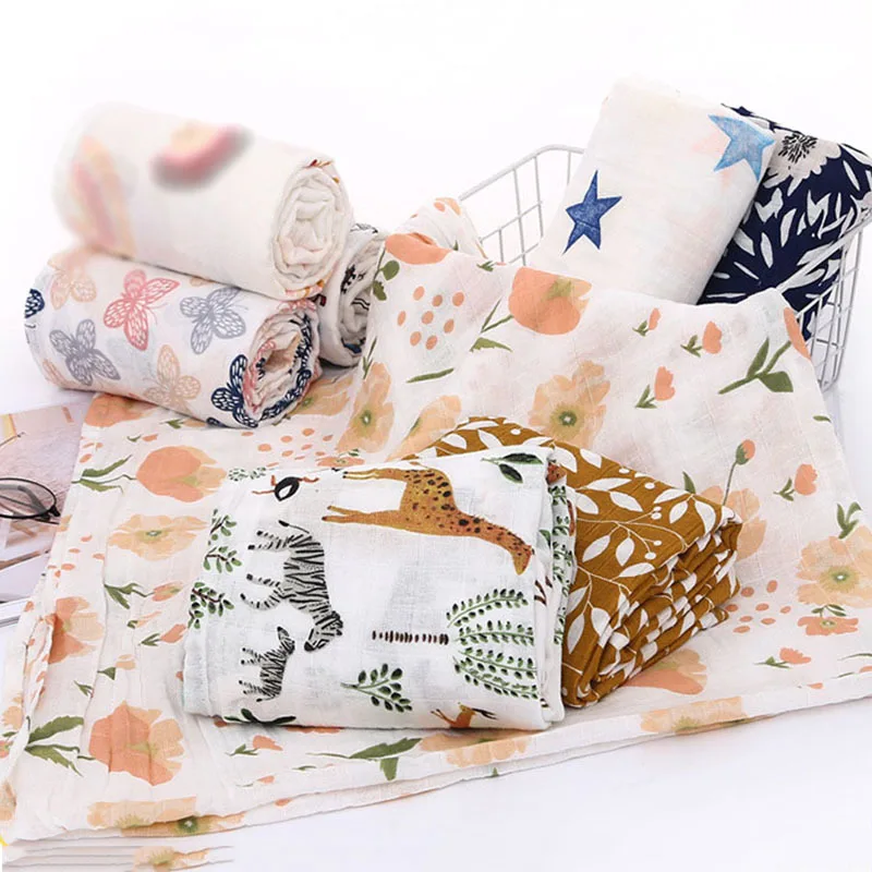 New Cotton Baby Blankets Cartoon Printed Newborn Muslin Swaddle Wrap Gauze Blanket Girls Boys Stroller Blanket 120x110cm