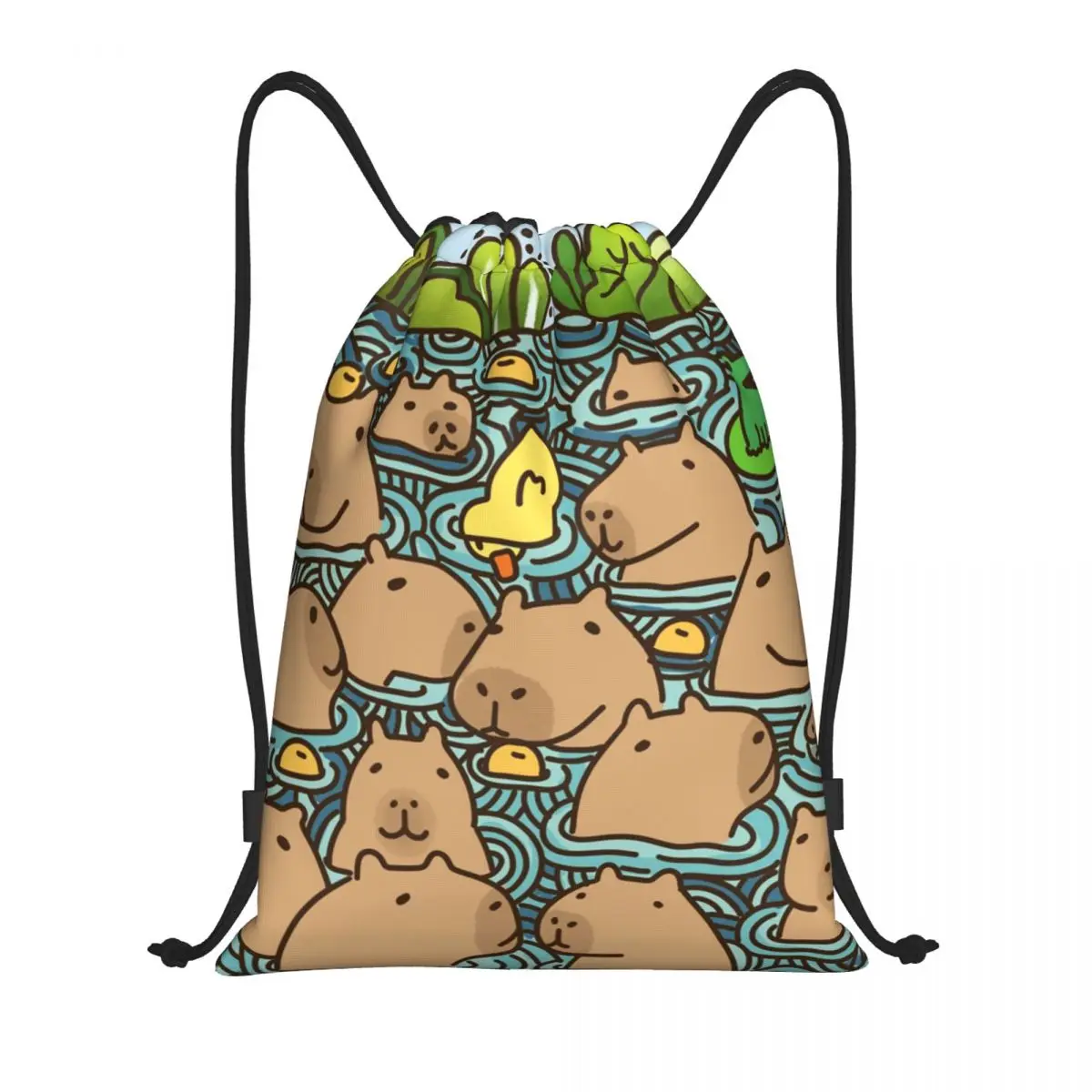 Custom A Pond Full Of Capybara Drawstring Backpack Bags Men Women Lightweight Gym Sports Sackpack Sacks for Training