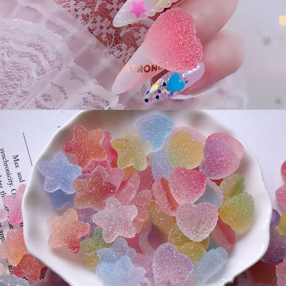 

20/50Pcs/Bag Cute Gummy Heart/Star/Bear Shape Nail Art Decoration 8/10/15mm Resin Sugar Charms Candy Kawaii Jelly Manicure Decor