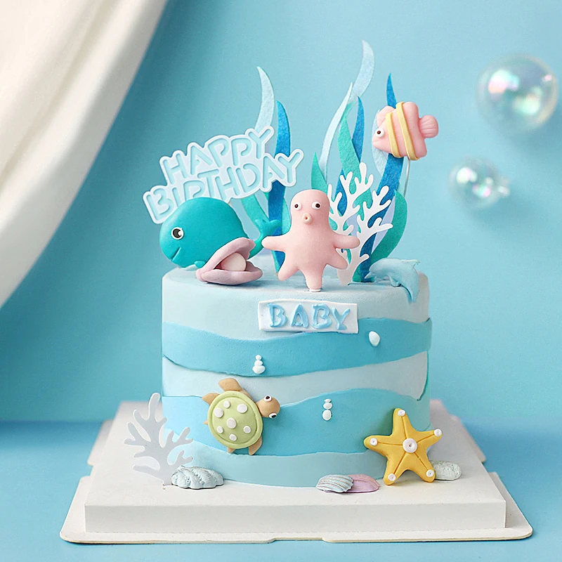 

Under The Sea Cake Topper Ocean Animal Cake Decoration Supplies Fish Seahorse Octopus Crab Toppers Baby Shower Ocean Theme Party