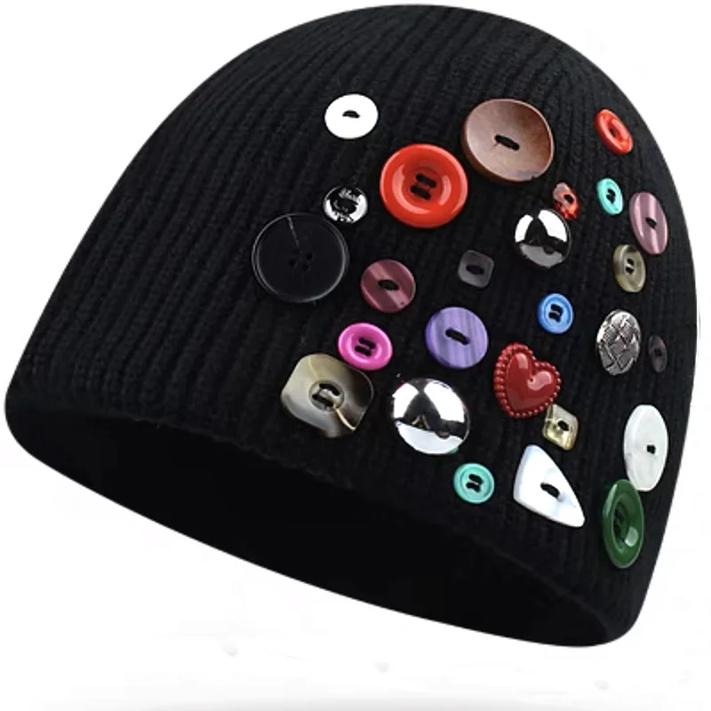 

New Button decoration winter knit hats men's and women's outdoor warm winter caps Skullies Beanies brand winter ski male bone