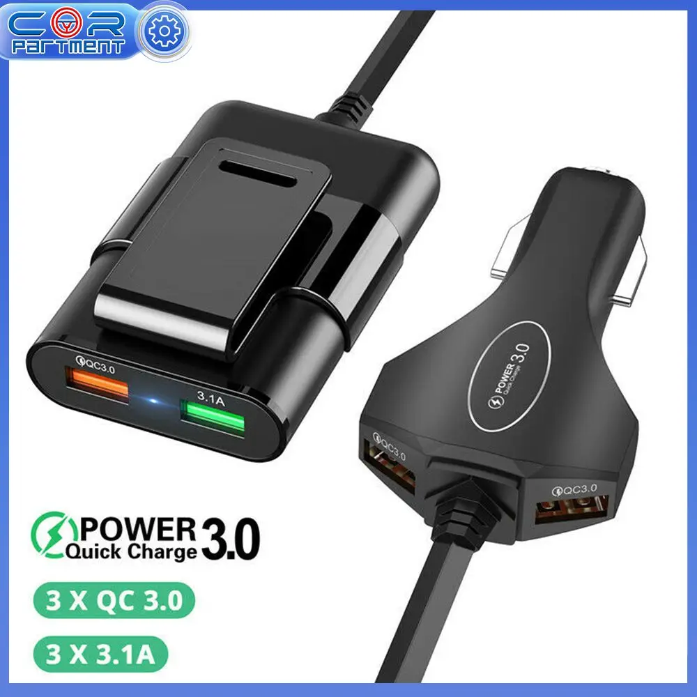 

QC 3.0 Quick Charge Car Charger 4 Ports USB Car Charger 1.7M Extension Cable for mobile phone Samsung Xiaomi iPhone Car Charger