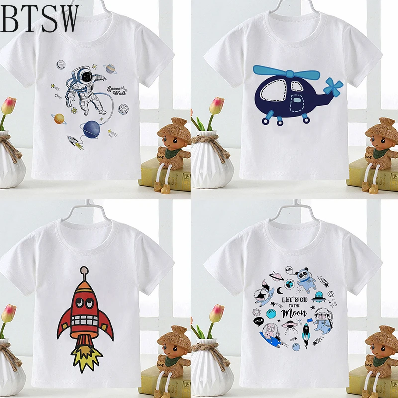 

New Summer Kids Boys Short Sleeve T-shirts Tops Clothes 2-8Y Baby Boy Astronaut Rocket Print Tees Children Clothing Kid Outfit