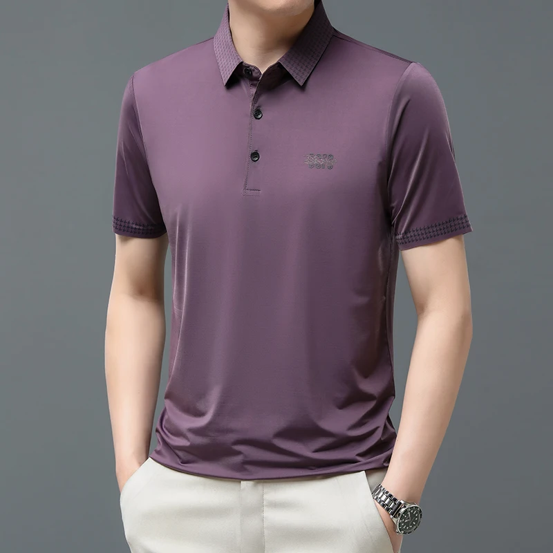

Повседневная мужская футболка, Новое поступление 2023, Модный деловой Повседневный Топ стандартного кроя, мужская летняя футболка с отложным воротником и короткими рукавами