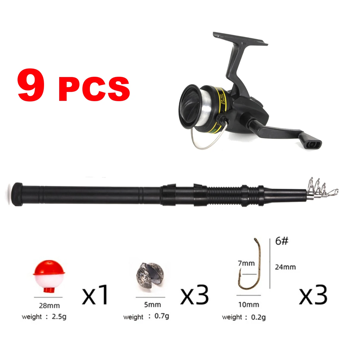 

9Pcs Fishing Rod Full Kits with 1.6M Telescopic Sea and Reel Baits Lure Set Travel Fishing Gear Accessories Bag Beginner