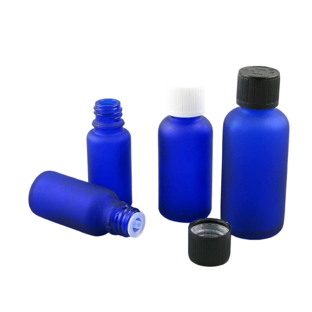 

500pcs/lot Wholesale Portable Frost Blue Glass Essential Oil Bottles With Cap Tavel Refillable Bottle 5ml 10ml 30ml 50ml 100ml