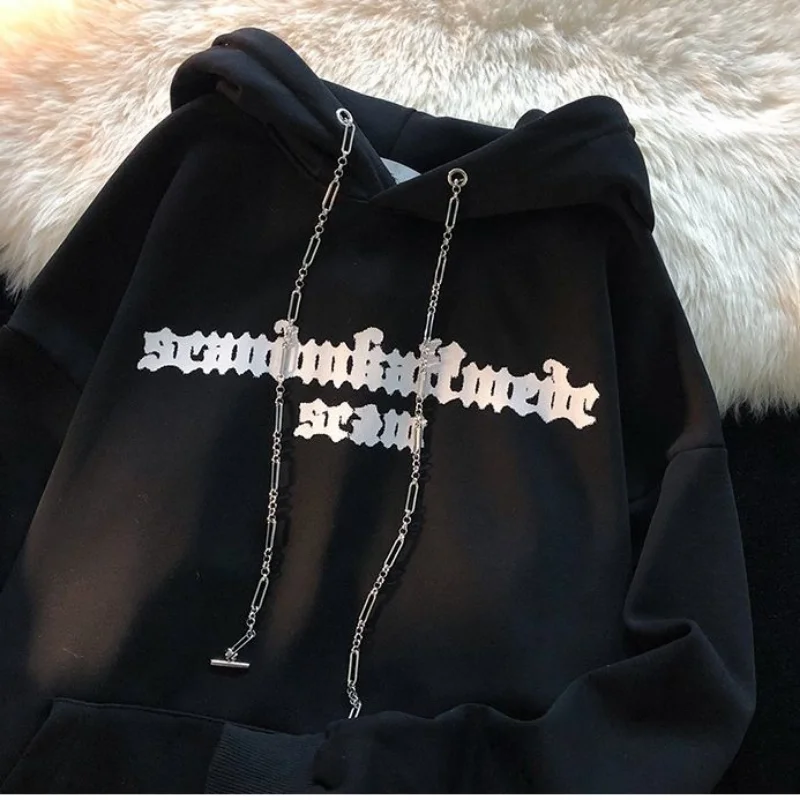 

Американская Ретро хип-хоп цепь Шахматная толстовка с капюшоном Большие женские толстовки Harajuku Свитшот Мужские осенне-зимние свободные ку...