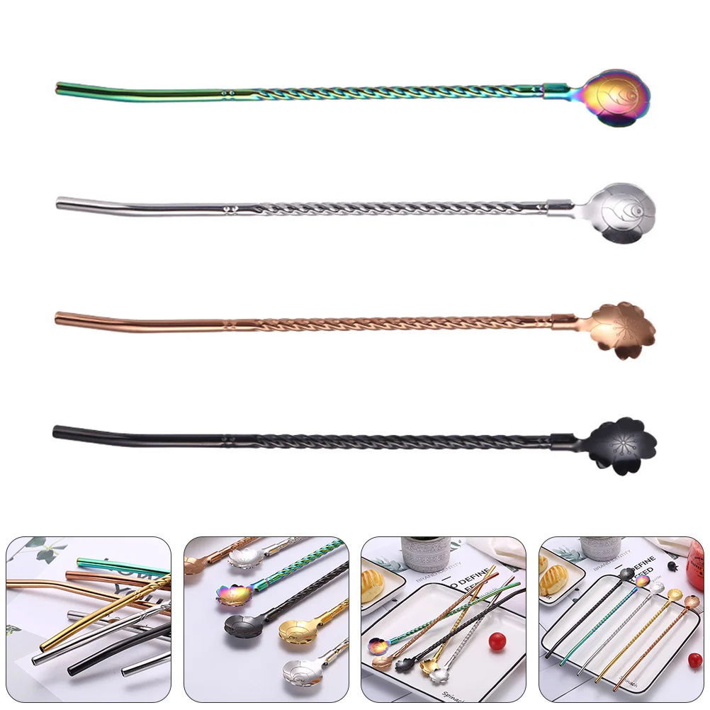 

Straw Spoon Coffee Drinking Tea Cocktailbottlebeverage Jucie Funny Flower Mixingstirrer Bombilla Steel Stainless Smoothie