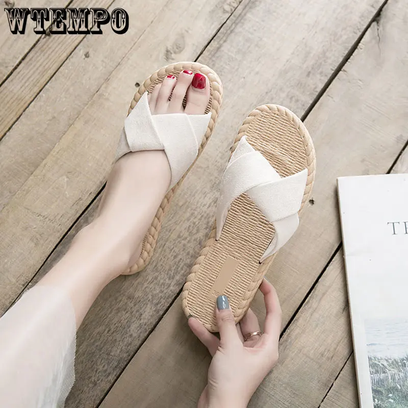 WTEMPO Women's Cross Home Indoor Ladies Beach Slippers Waterproof Non-slip Spring and Summer Slippers Wholesale Dropshipping