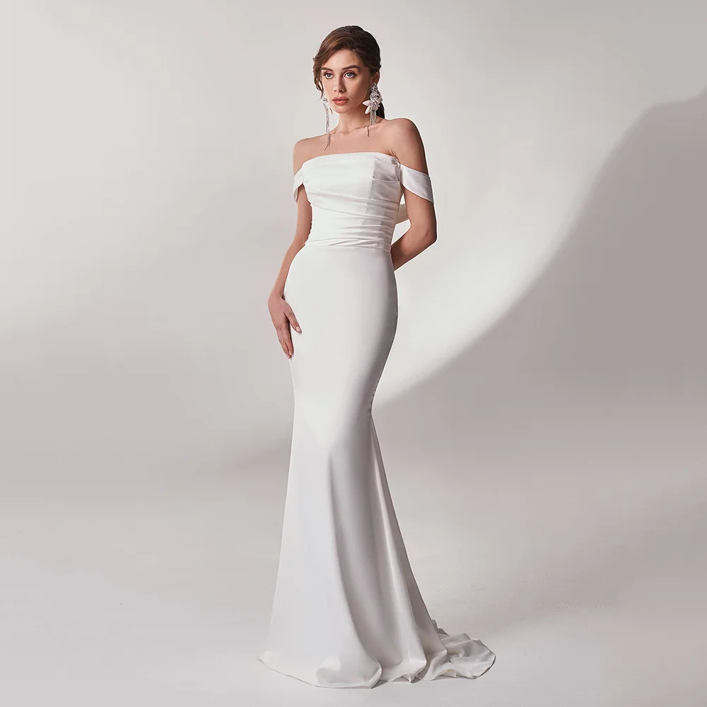 

Simple Mermaid Off The Shoulder Wedding Dresses For Bride 2022 Sexy Strapless Backless Sweep Train Bridal Gowns Sizes Available