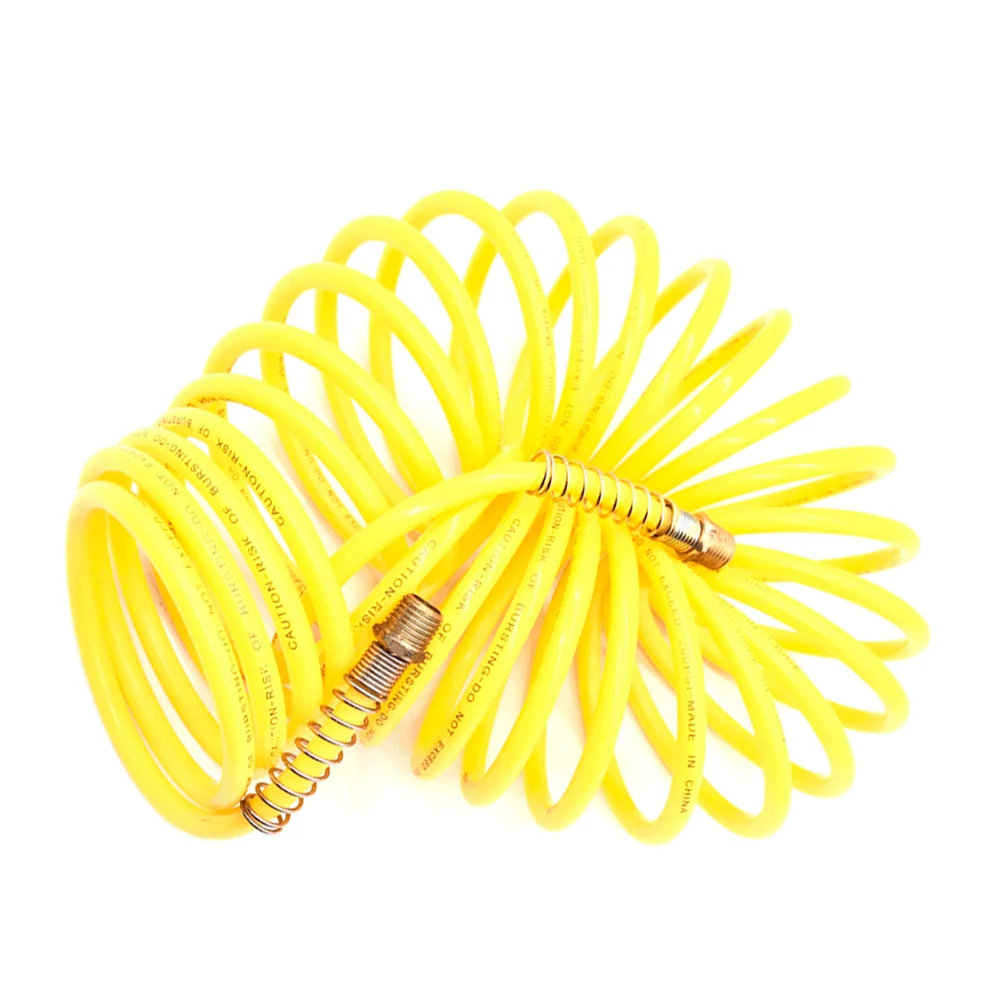 

7.5M Recoil Air Hose Up To 200PSI Yellow PE Tube 1/4 Inch NPT Male And Female Fixed Coupler Pneumatic Compressor Tool