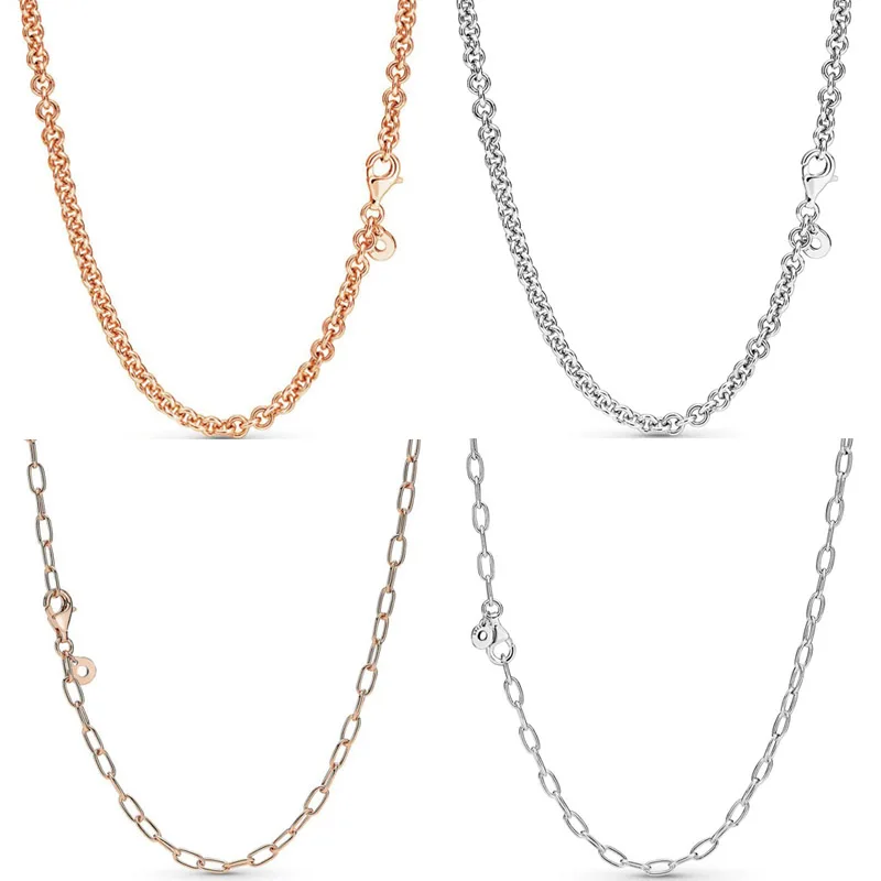 

Original Rose Gold Signature Thick Cable Chain Link Basic Necklace For Fashion 925 Sterling Silver Charm DIY Jewelry