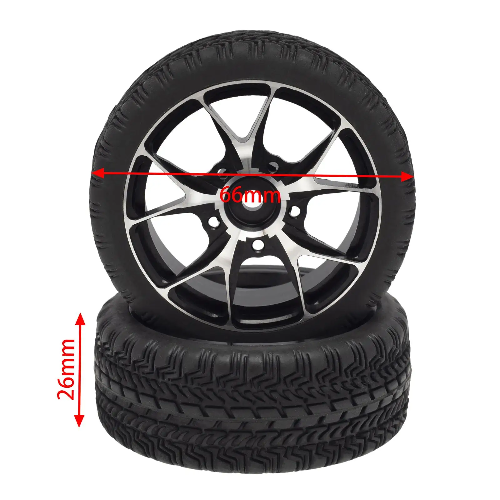 

4 Pieces Metal Rubber Tires 12mm Adapter Use 66x26mm Replacement Wear Resistant Durable for 1/10 On Road Model Car Accs Parts