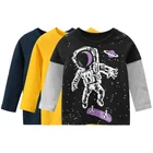 Футболки с рисунком космонавта для мальчиков и девочек, хлопковые топы с длинными рукавами и ракетами, детский осенний свитшот, детская одежда, Прямая поставка