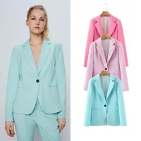mature women style single button blazer suit solid colors mid length formal clothing casual commute fashion suit 2021 new coats