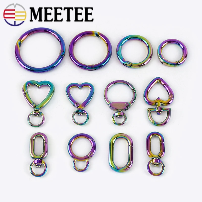 10Pcs 10-38mm Metal O Ring Buckle Carabiner Spring Snap Dog Collar Buckles Keychain Clip Hook Clasp DIY Clothes Bags Accessories