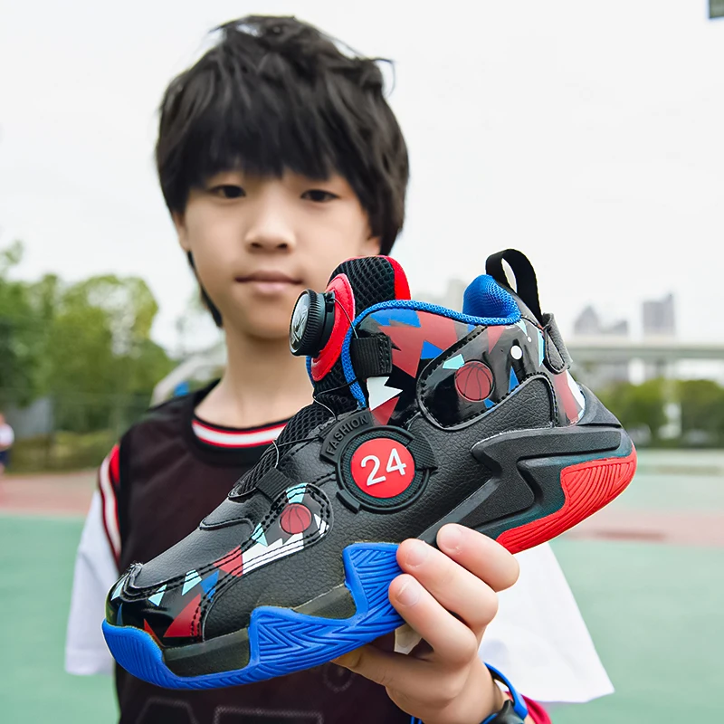 2022 Rotary Button Children's Shoes Children's Basketball Shoes Fashion Trend Sports Shoes Children's Running Casual Shoes