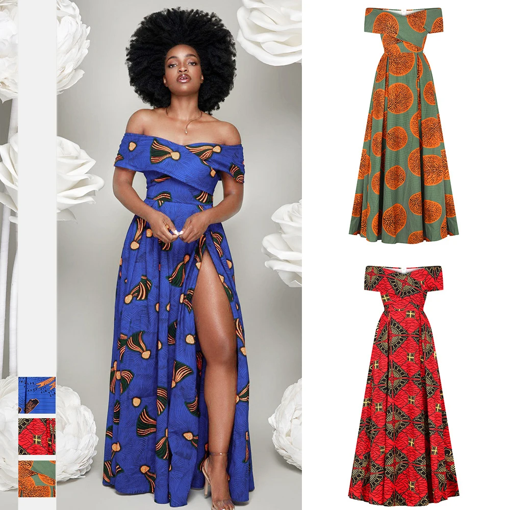 

African Dresses for Women Ladies African Clothes Dashiki Print Fashion Shoulder Off News American Maxi Sexy Tube Dress 2022 New
