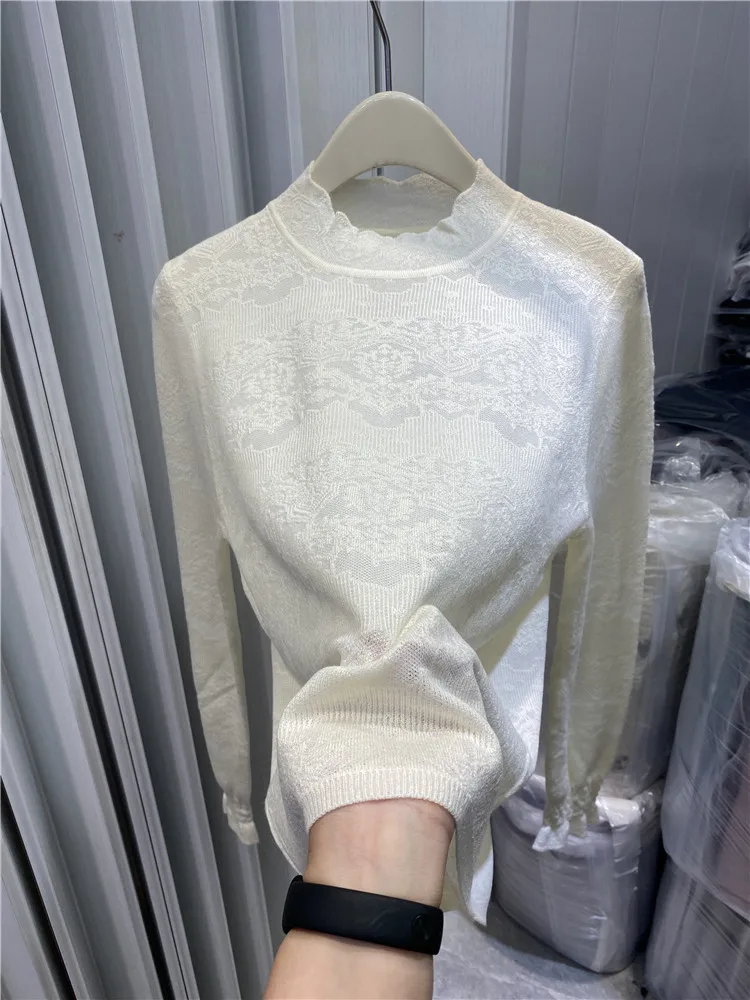 Half-high Collar Jacquard Knitted Bottoming Shirt Women Autumn and Winter 2024 New Fashion Western Sle Inner wear High Sens...
