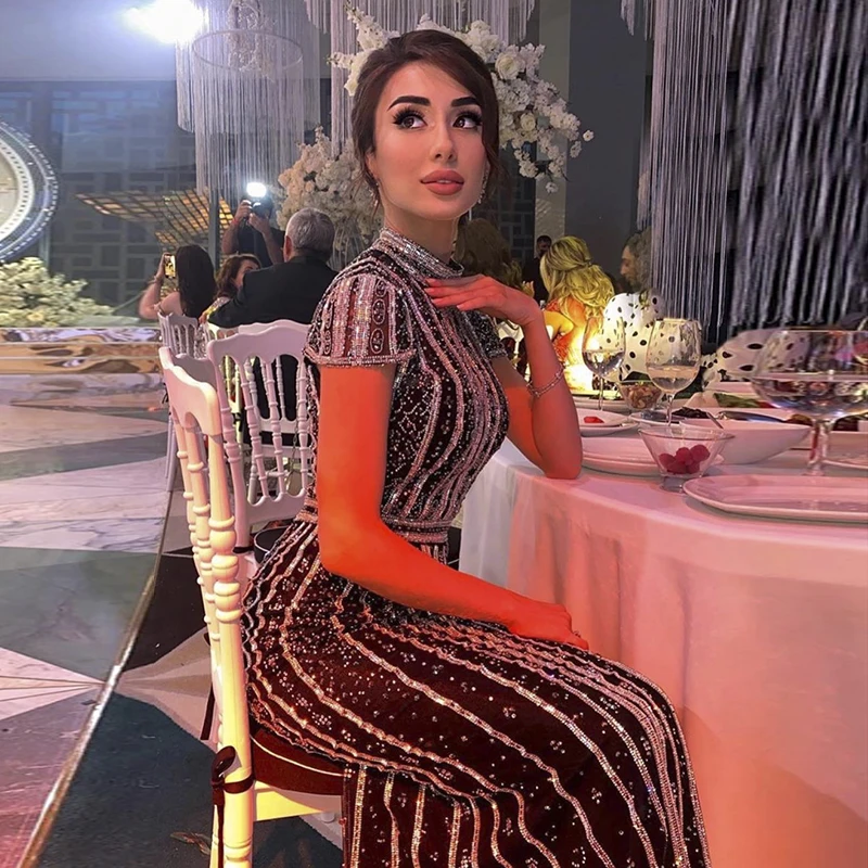 

Sharon Said Luxury Dubai Black Long Mermaid Evening Dresses for Women Wedding Party Rhinestone Arabic Formal Prom Dress SS410