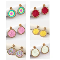 bohemian rattan earrings straw wicker braid colorful raffia round drop dangle earrings for women summer beach jewelry