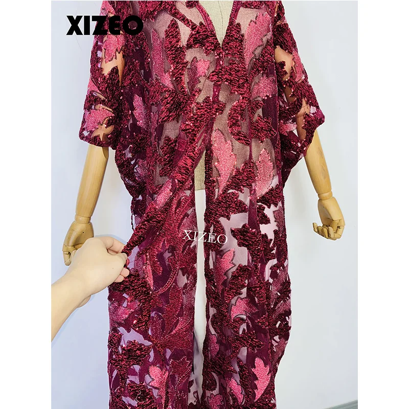 XIZEO Elegant Autumn Winter Women Cardigan Kaftan Fashion African Holiday Free Size Long Sleeve Party Wedding Gift Kimono