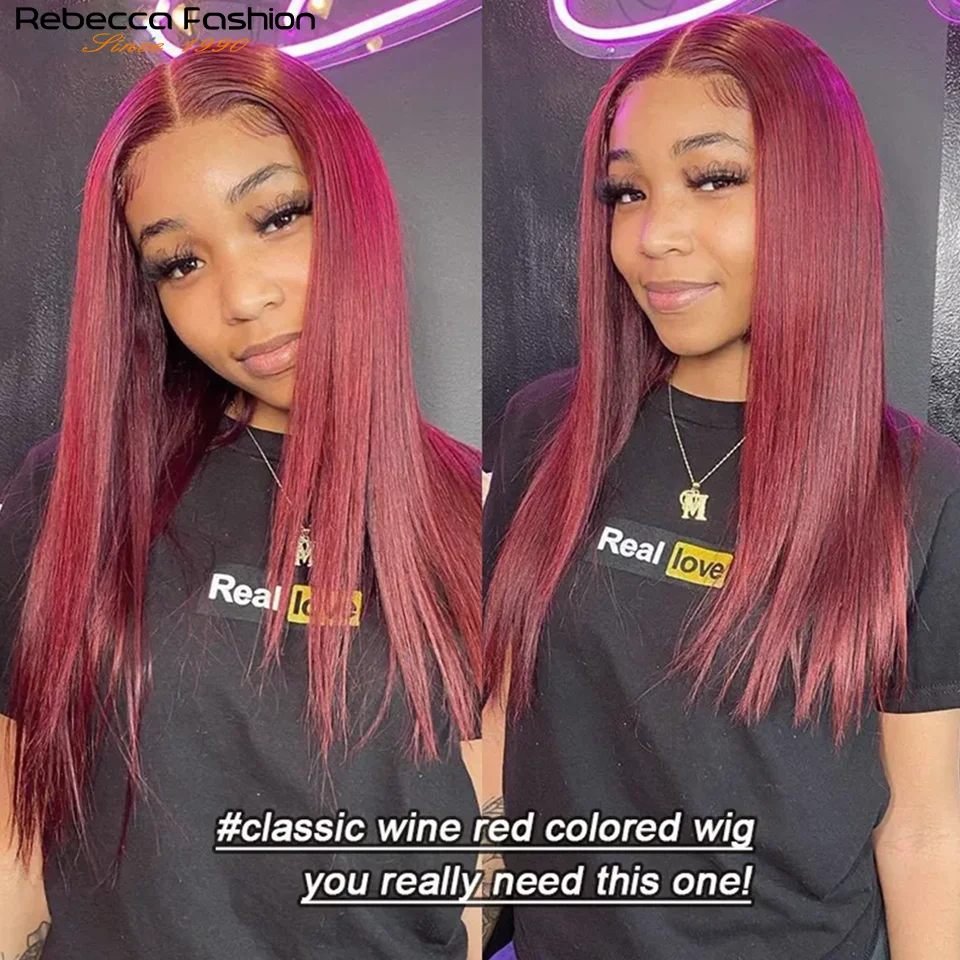 Colored Burgundy Lace Front Wigs Human Hair Bone Straight Wig Red Lace Frontal Wigs For Women Transparent Lace Wig Peruvian Remy
