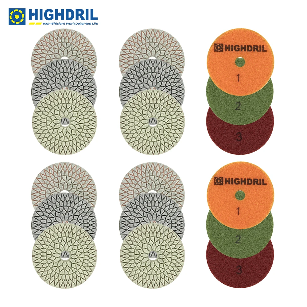 HIGHDRIL 18pcs/6set Dia100mm Diamond Wet Polishing Pads Resin Bond For Granite Marble Tile Stone Sanding Disc Grinding Wheel