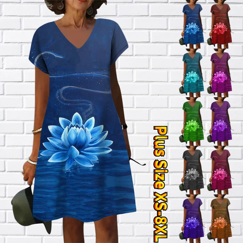 

Женская винтажная юбка до колен, облегающая юбка с цветочным принтом, стандартное платье, летняя трендовая юбка с V-образным вырезом и короткими рукавами, 2023