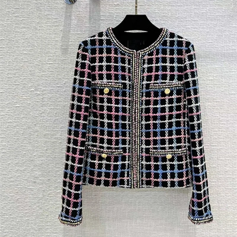 

Luxury Designer Winter Clothing Women Vintage Sequined Plaid Jaqueta Feminina Wool Coats Korean Fashion Strreetwear 2022