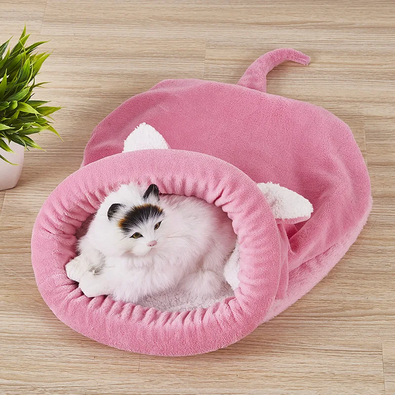

Winter Long Plush Pet Cat Beds Warm Cats Cushion House 2 In 1 Sleeping Bag Mat Bed Dual-Use House Carpet Cat Supplies