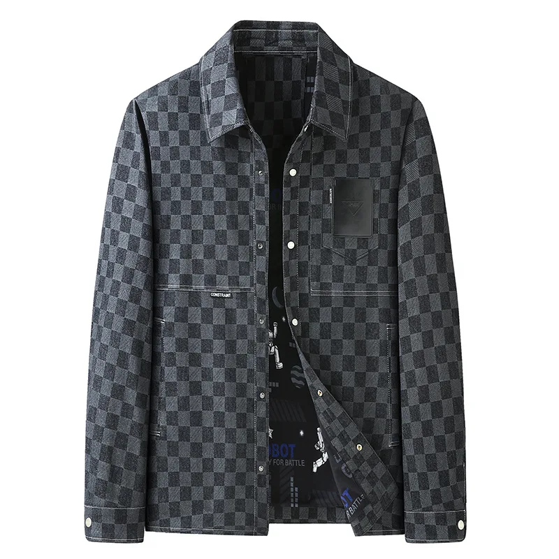 

Новое поступление, модная большая Осенняя Молодежная клетчатая куртка Suepr с отложным воротником, мужское повседневное пальто, размеры 3XL, 4XL,...