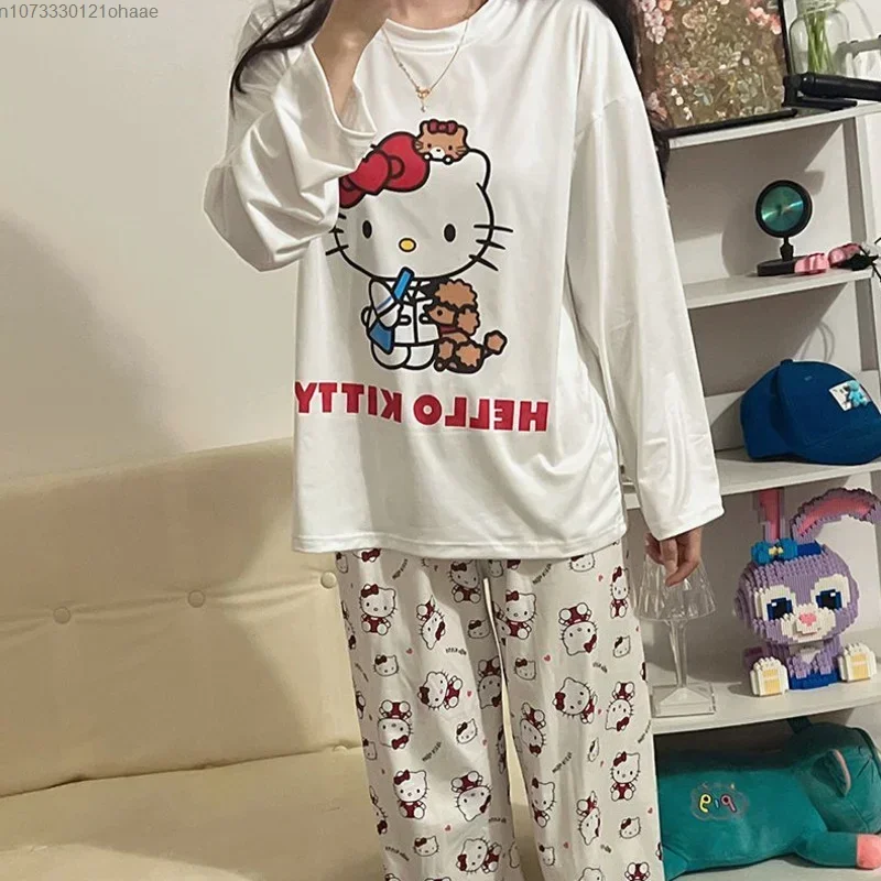 Kawaii Sanrio Hello Kitty пижамы Pochacco аниме мультфильм студенты осень зима полиэстер с